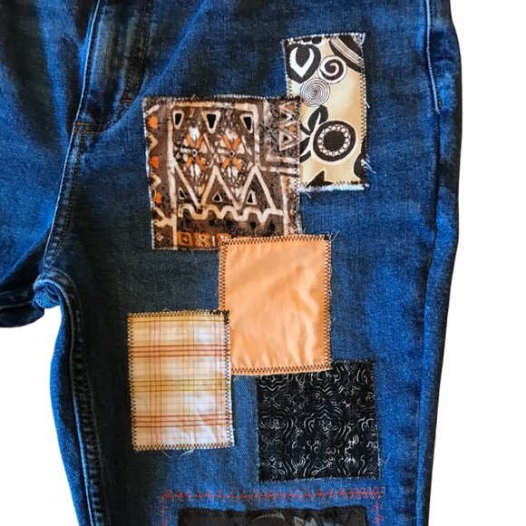 Upcycled Boho Patchwork Jeans, Women's Size 10: Coffee-Inspired Hippie Pants - Picture 13 of 15